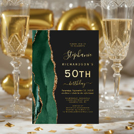 エメラルドグリーンゴールドアゲートダーク50歳の誕生日パーティー 箔招待状
