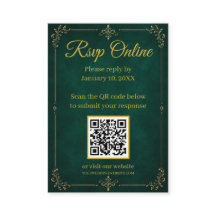 エメラルドグリーンゴールドイスラム婚QR RSVPカード