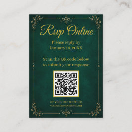エメラルドグリーンゴールドイスラム婚QR RSVPカード エンクロージャーカード