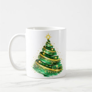 エメラルドグリーンゴールドスワールクリスマスツリー コーヒーマグカップ