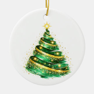 エメラルドグリーンゴールドスワールクリスマスツリー セラミックオーナメント