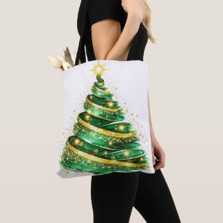 エメラルドグリーンゴールドスワールクリスマスツリー トートバッグ