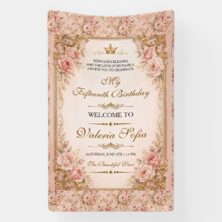 エメラルドグリーンゴールドバタフライQuinceañera（キンセニェーラ）15歳  横断幕