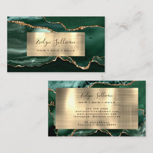 エメラルドグリーンゴールドフォイル瑪瑙名刺 名刺 (正面/裏面)