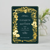 エメラルドグリーンゴールドフォイル結婚フローラ 箔招待状 (立ち正面)