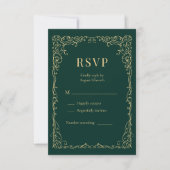 エメラルドグリーンゴールドミニマリスト結婚式RSVP 出欠カード (正面)