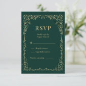 エメラルドグリーンゴールドミニマリスト結婚式RSVP 出欠カード (スタンド正面)
