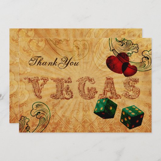 エメラルドグリーンサイコロヴィンテージベガスサンキューユー 招待状 (正面/裏面)