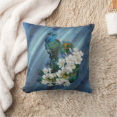 エメラルドグリーンシルクのメタリックブルーグリーンのピーコック クッション (ブランケット)