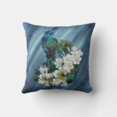 エメラルドグリーンシルクのメタリックブルーグリーンのピーコック クッション (裏面)