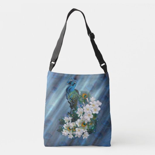 エメラルドグリーンシルクのメタリックブルーグリーンのピーコック クロスボディバッグ (裏面)