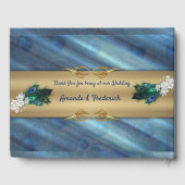 エメラルドグリーンシルクのメタリックブルーグリーンのピーコック ゲストブック (裏面)