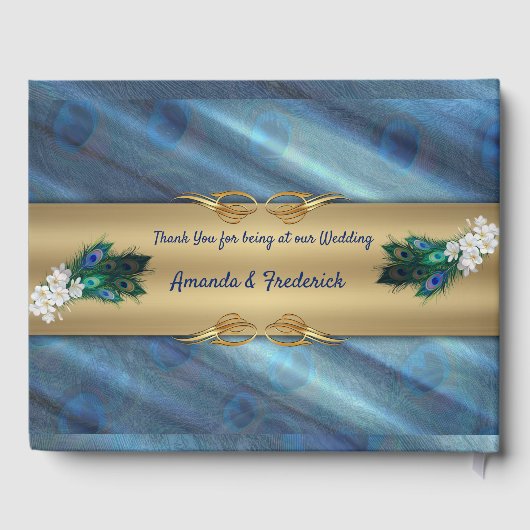 エメラルドグリーンシルクのメタリックブルーグリーンのピーコック ゲストブック (裏面)