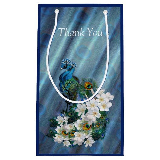 エメラルドグリーンシルクのメタリックブルーグリーンのピーコック スモールペーパーバッグ (正面)