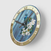 エメラルドグリーンシルクのメタリックブルーグリーンのピーコック ラウンド壁時計 (傾斜)