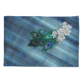 エメラルドグリーンシルクのメタリックブルーグリーンピーコック 枕カバー (裏面)