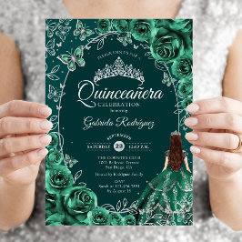 エメラルドグリーンシルバーのQuinceanera 招待状