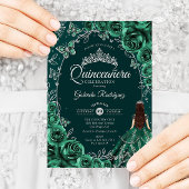 エメラルドグリーンシルバーのQuinceanera 招待状