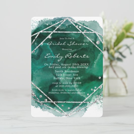 エメラルドグリーンシルバーウォーターブライダルシャワー 招待状 (スタンド正面)