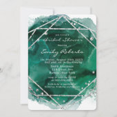 エメラルドグリーンシルバーウォーターブライダルシャワー 招待状 (正面)