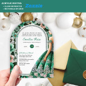 エメラルドグリーンシルバーカインスドレスフラワーズティアラ アクリル招待状