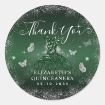 エメラルドグリーンシルバーガウンQuinceaneraありがとう