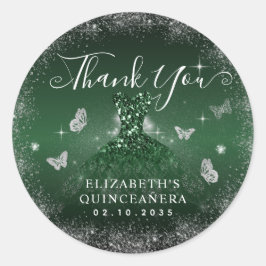 エメラルドグリーンシルバーガウンQuinceaneraありがとう ラウンドシール