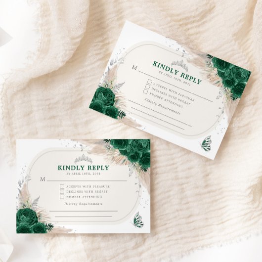 エメラルドグリーンシルバーキンセアニェラティアラRSVP エンクロージャーカード