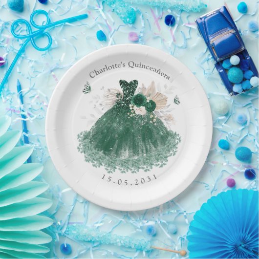 エメラルドグリーンシルバーキンセアニェラプリンセスドレス ペーパープレート (パーティー)