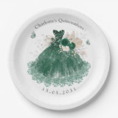 エメラルドグリーンシルバーキンセアニェラプリンセスドレス ペーパープレート (正面)
