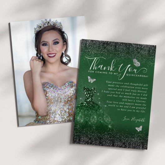 エメラルドグリーンシルバーグリッターキンセアニェラ写真 サンキューカード