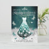 エメラルドグリーンシルバーグリッタードレスバタフライ 招待状 (スタンド正面)