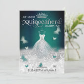 エメラルドグリーンシルバーグリッタードレスバタフライ 招待状 (スタンド正面)