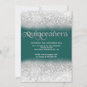 エメラルドグリーンシルバーグリッタードレス蝶Invite 招待状 (裏面)