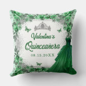 エメラルドグリーンシルバーグリッターフローラキンセアニェラ クッション (裏面)