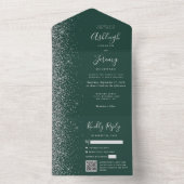 エメラルドグリーンシルバーグリッターQRコード結婚ズ オールインワン招待状 (内側)