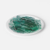 エメラルドグリーンシルバージオメトリックウォーター結婚カラー ペーパープレート (アングル)