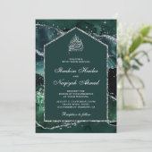 エメラルドグリーンシルバー大理石アーチムスリム結婚ズ 招待状 (スタンド正面)