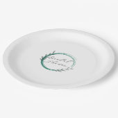 エメラルドグリーンシンプルリースブライダルシャワー ペーパープレート (アングル)