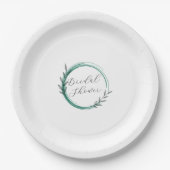 エメラルドグリーンシンプルリースブライダルシャワー ペーパープレート (正面)
