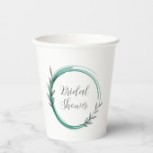 エメラルドグリーンシンプルリースブライダルシャワー 紙コップ (正面)