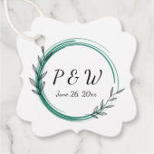 エメラルドグリーンシンプルリースモノグラム結婚ズ フェイバータグ (正面)