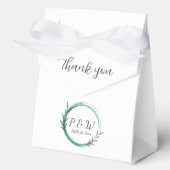 エメラルドグリーンシンプルリースモノグラム結婚ズ フェイバーボックス (正面)