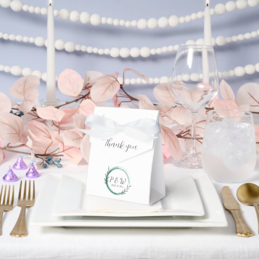 エメラルドグリーンシンプルリースモノグラム結婚ズ フェイバーボックス (ウェディング)