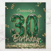 エメラルドグリーンジェムストーンズ&金ゴールド30th Birthday ワインラベル (シングルラベル)