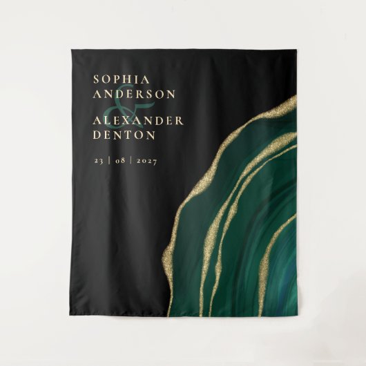 エメラルドグリーンジェムストーンブラック結婚ズ タペストリー (正面)