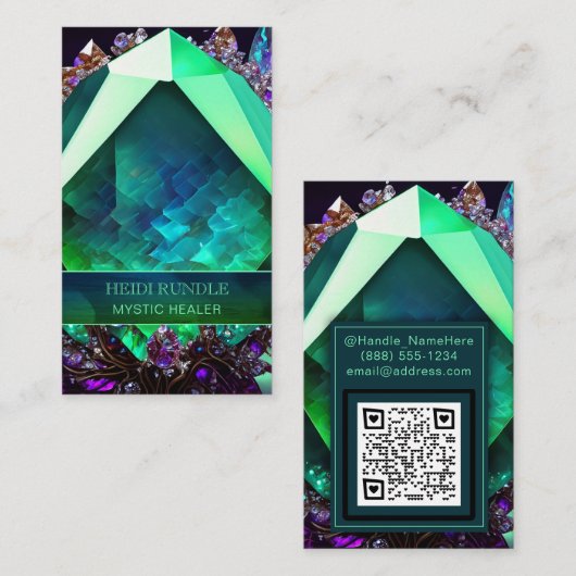 エメラルドグリーンジュエルミスティックヒーラージェムストーン結晶 名刺 (正面/裏面)