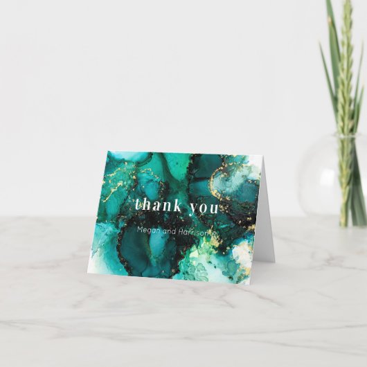 エメラルドグリーンジュエル結婚トーンありがとう サンキューカード (正面)