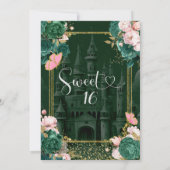 エメラルドグリーンスウィート16女の子フローラ誕生日パーティー 招待状 (裏面)