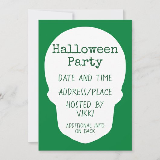 エメラルドグリーンスカルカットアウトシルエット 招待状 (正面)